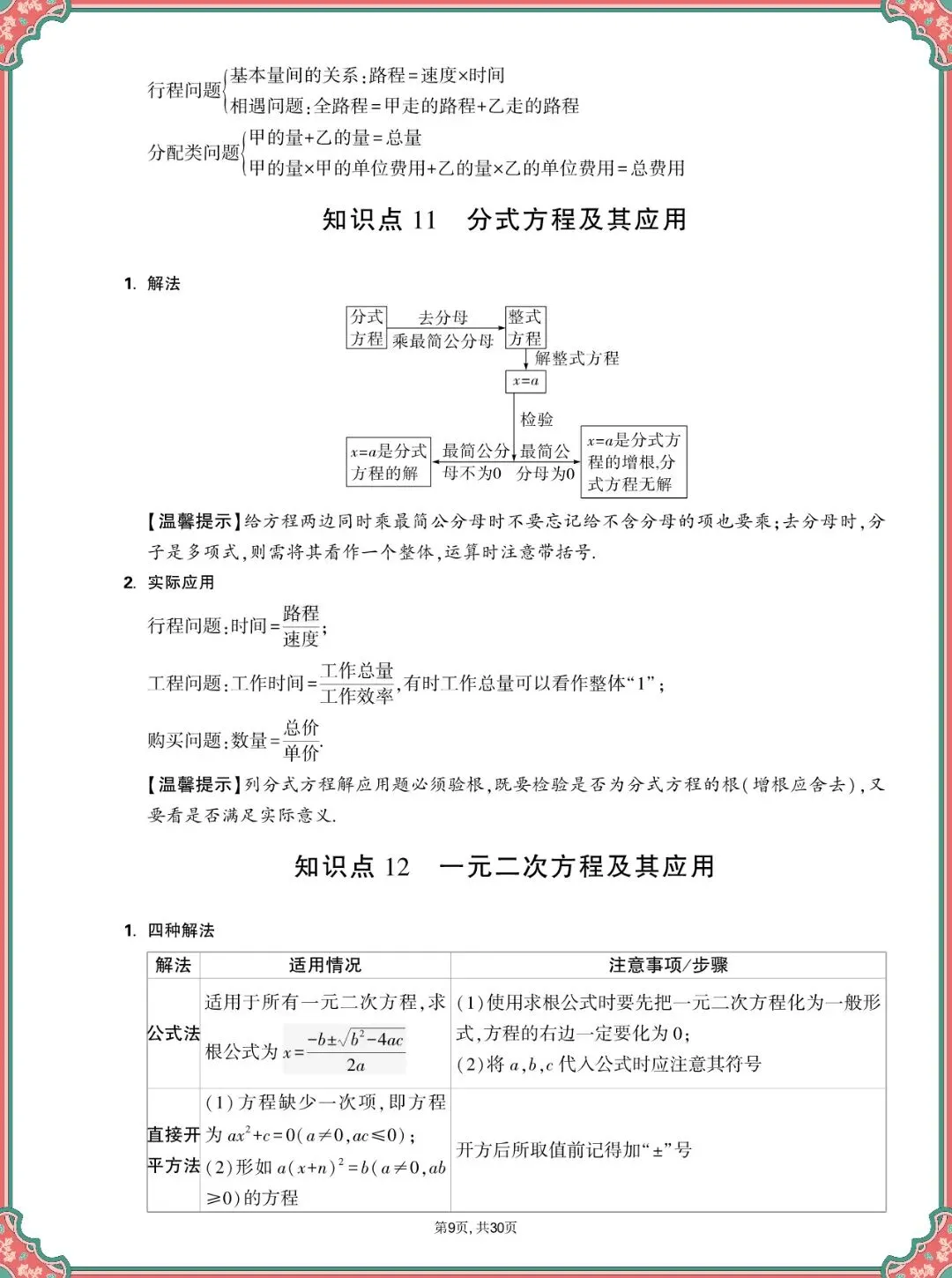 中考数学基础知识点汇总,可打印 第10张