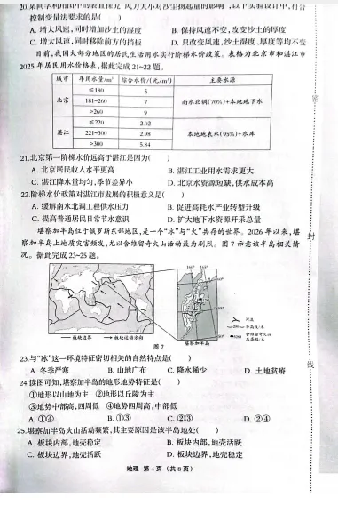唐山丰润、迁安2026届中考模拟考试---地理试卷-第6张图片-四季读书网
