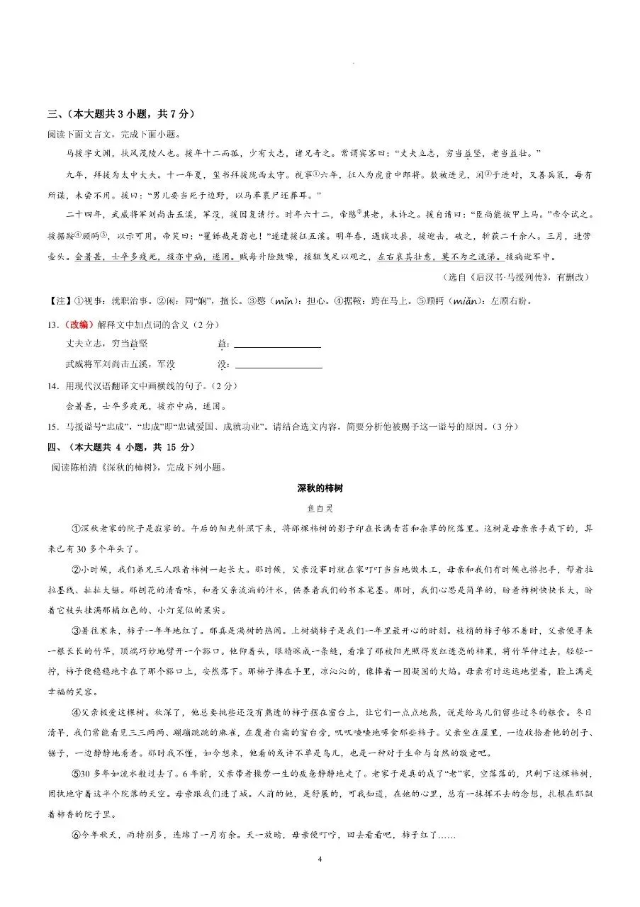 初中语文|2026年中考语文第二次模拟考试试卷(天津专用)(可下载打印)-第4张图片-四季读书网 初中语文|2026年中考语文第二次模拟考试试卷(天津专用)(可下载打印)-第4张图片-四季读书网