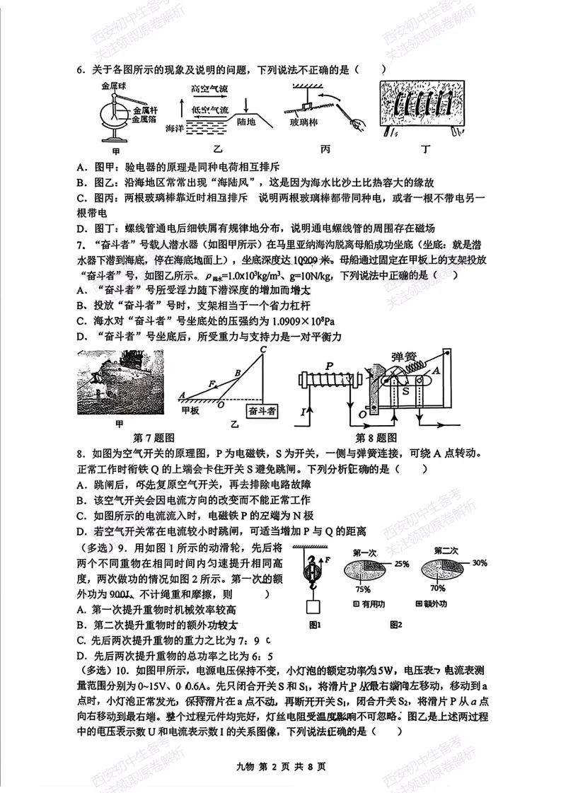 练真题明考向!西安2026中考模拟:【西安铁一中学】九年级六模【物理】免费下载-第8张图片-四季读书网
