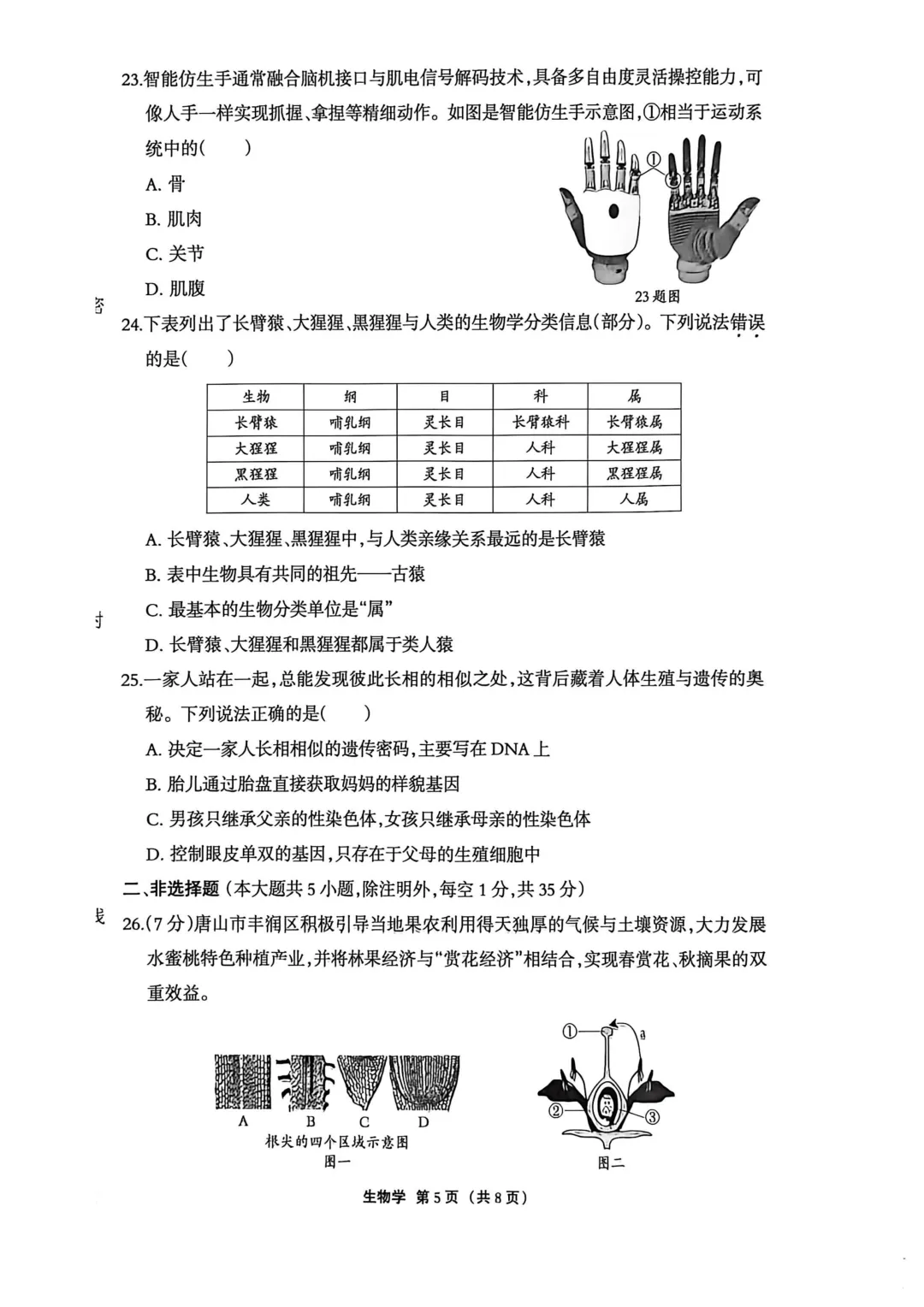 唐山丰润、迁安2026届中考模拟考试---生物试卷-第7张图片-四季读书网