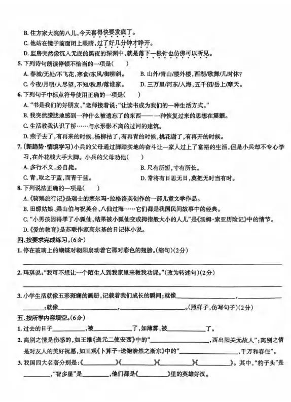 2025-2026小升初语文《升学模拟真题卷》,含答题卡,电子版可打印 第3张