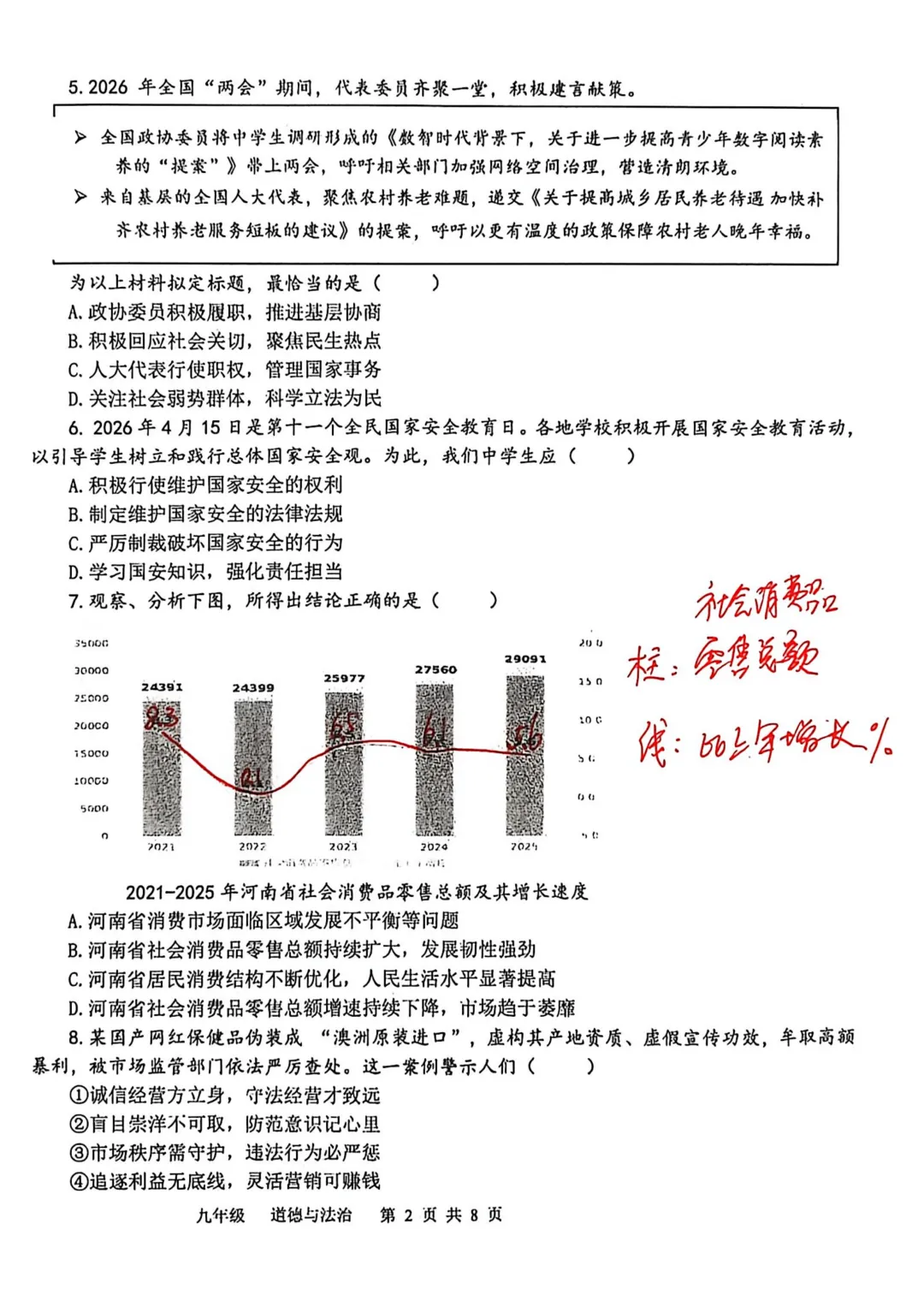 2026年河南省实验中学中考三模(道德与法治+历史)试题及参考答案 第2张