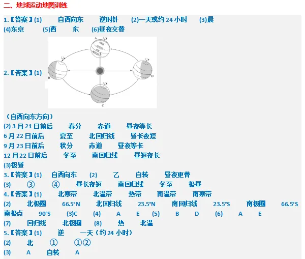 【中考地理】初中地理地图填图训练 世界地理(一)七年级上册 二、地球运动地图训练 第5张