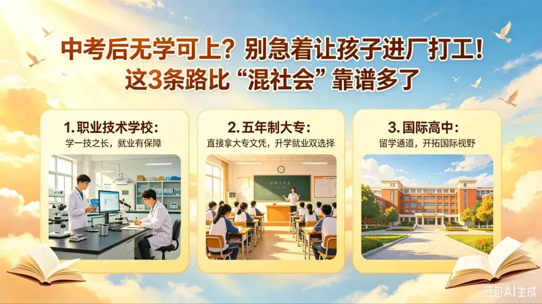 中考后无学可上?别急着让孩子进厂打工!这3条路比“混社会”靠谱多了 第1张 中考后无学可上?别急着让孩子进厂打工!这3条路比“混社会”靠谱多了 第1张