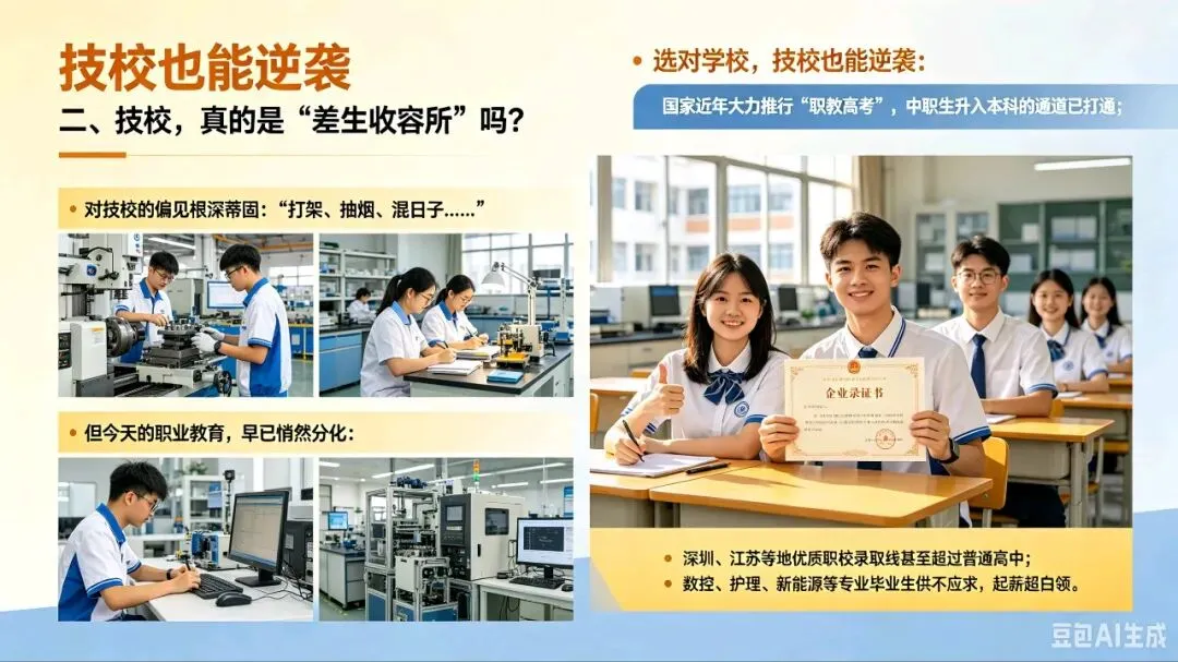 中考后无学可上?别急着让孩子进厂打工!这3条路比“混社会”靠谱多了 第3张 中考后无学可上?别急着让孩子进厂打工!这3条路比“混社会”靠谱多了 第3张