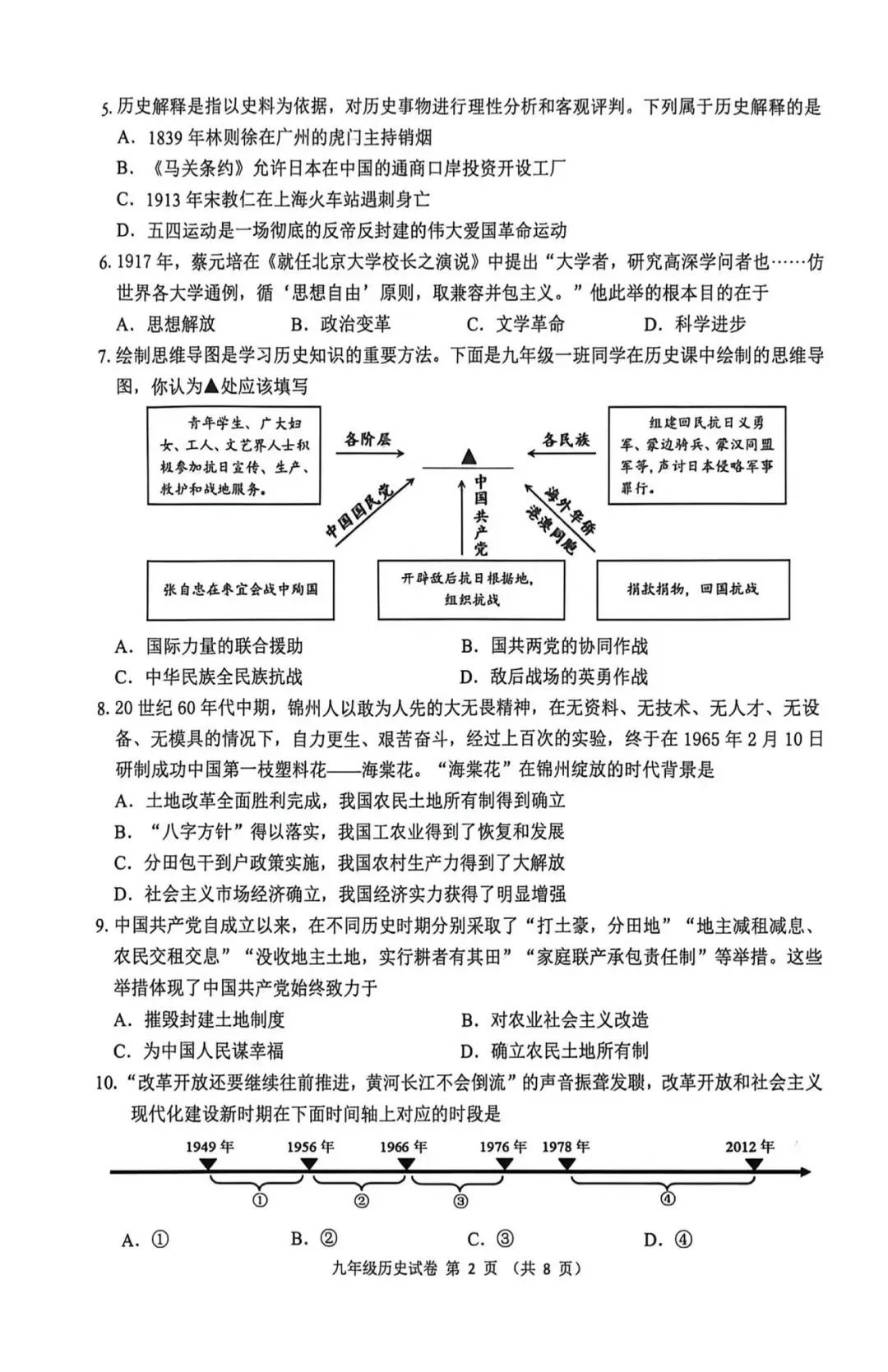 2026辽宁省锦州市中考二模历史试卷含答案 第2张