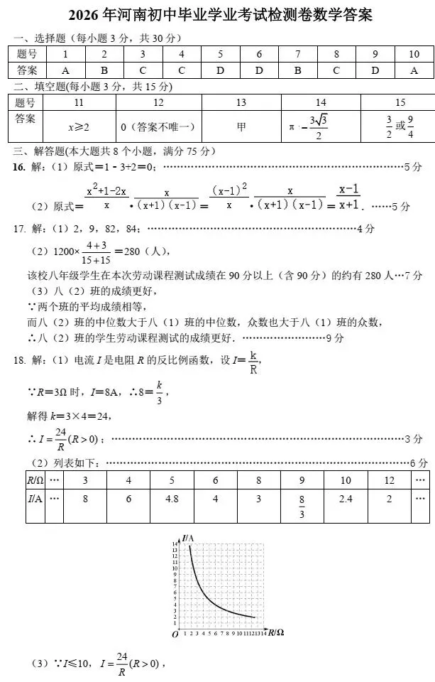 2026年郑州市八校联考第三次数学模拟试卷及答案 第7张