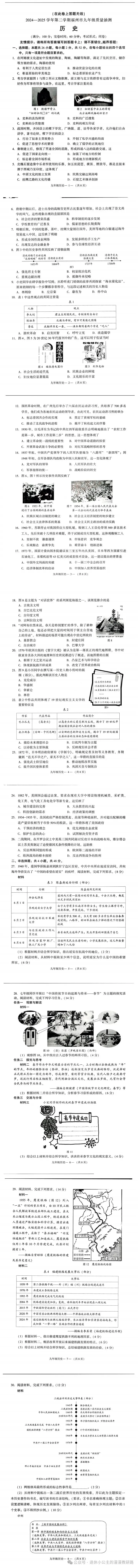 【试卷分享】福州2025年九年级二检历史(含答案) 第2张