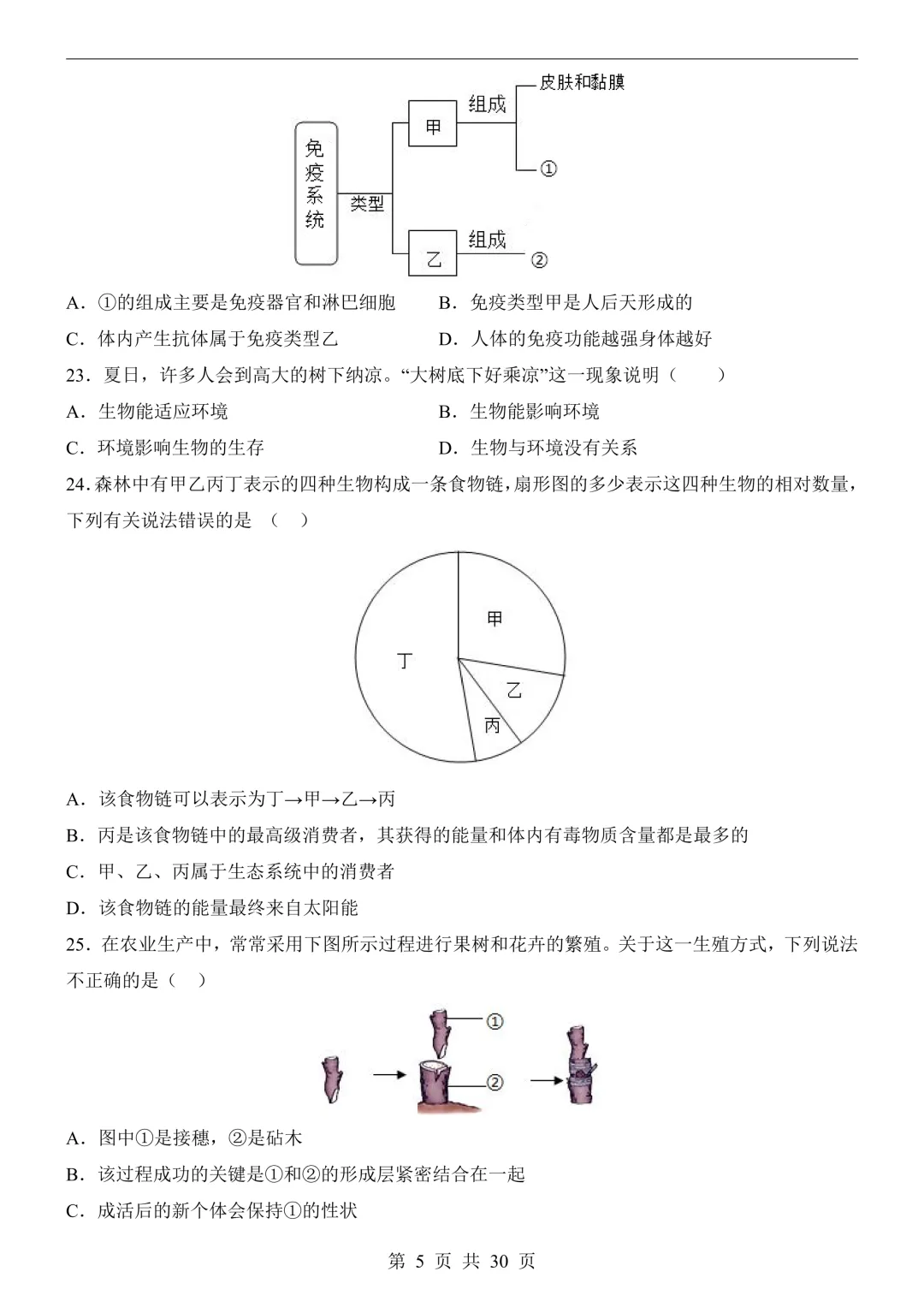 26年广东中考生物模拟冲刺卷(附答案详解+答题卡) 第5张 26年广东中考生物模拟冲刺卷(附答案详解+答题卡) 第5张