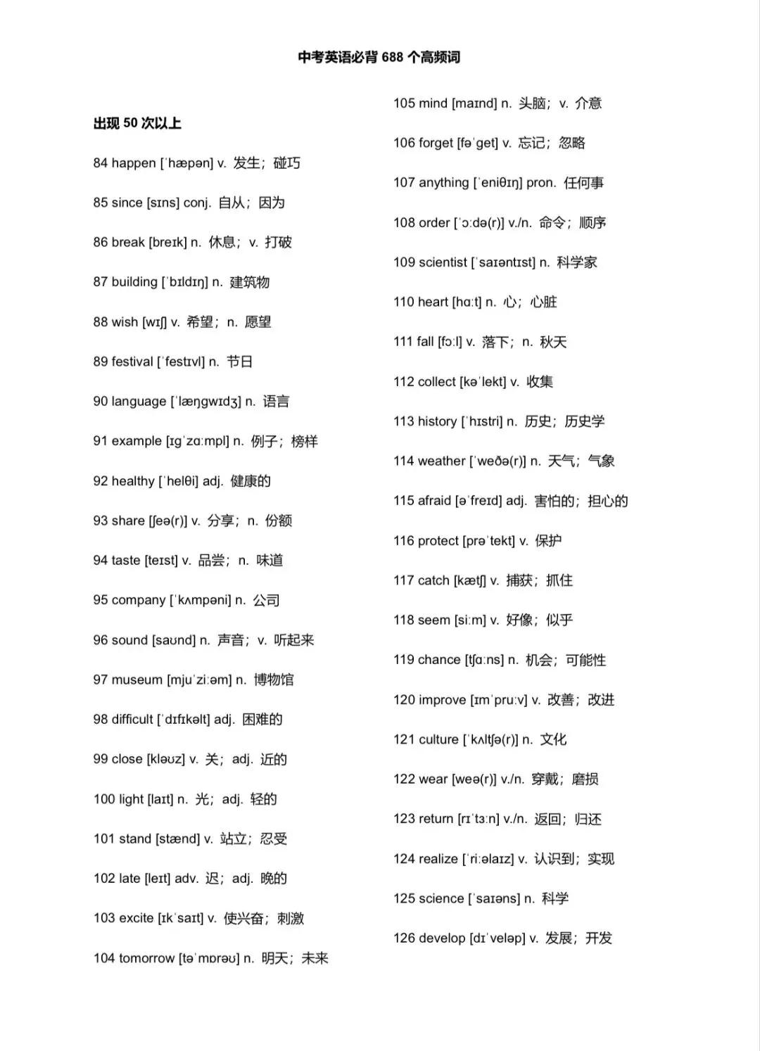 【收藏】中考必背688高频词汇(已按出现频次排序) 第3张 【收藏】中考必背688高频词汇(已按出现频次排序) 第3张
