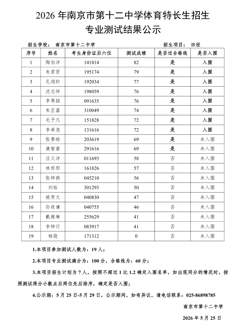 南京2026中考艺体特长生入围名单公示! 第25张 南京2026中考艺体特长生入围名单公示! 第25张