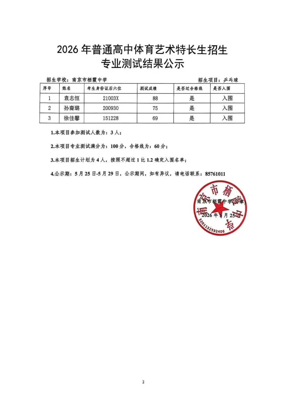 南京2026中考艺体特长生入围名单公示! 第31张 南京2026中考艺体特长生入围名单公示! 第31张