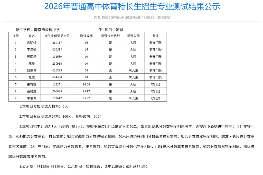 南京2026中考艺体特长生入围名单公示! 第37张 南京2026中考艺体特长生入围名单公示! 第37张