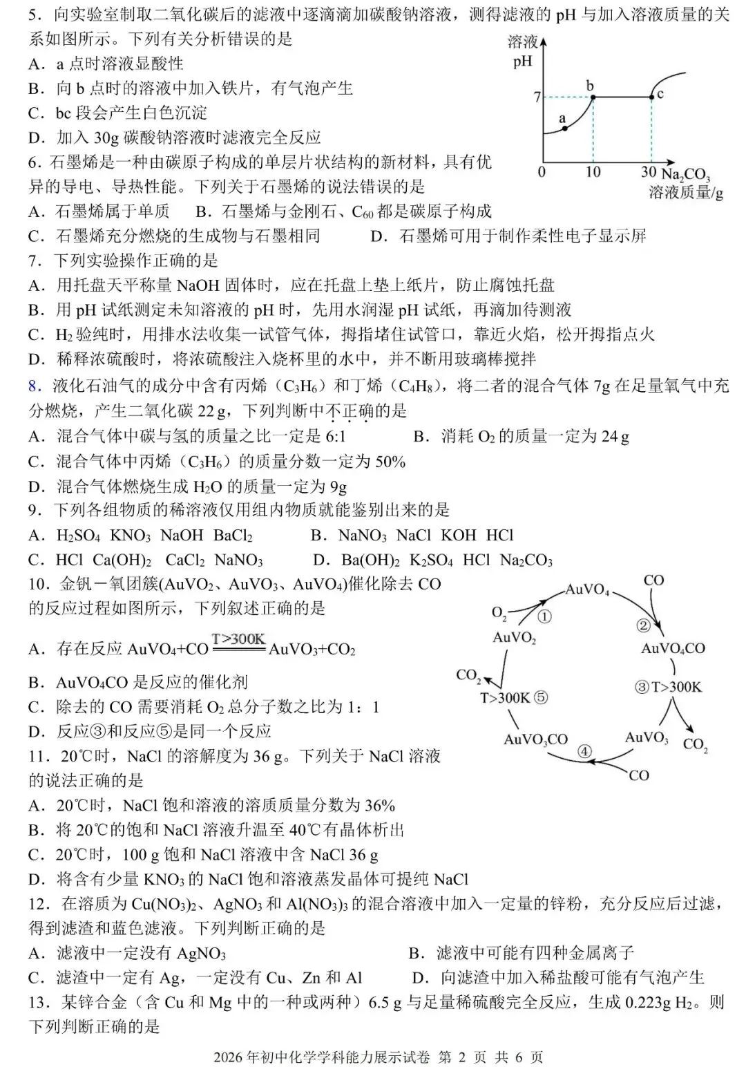 2026 年初中化学学科能力展示试卷(含答案) 第3张