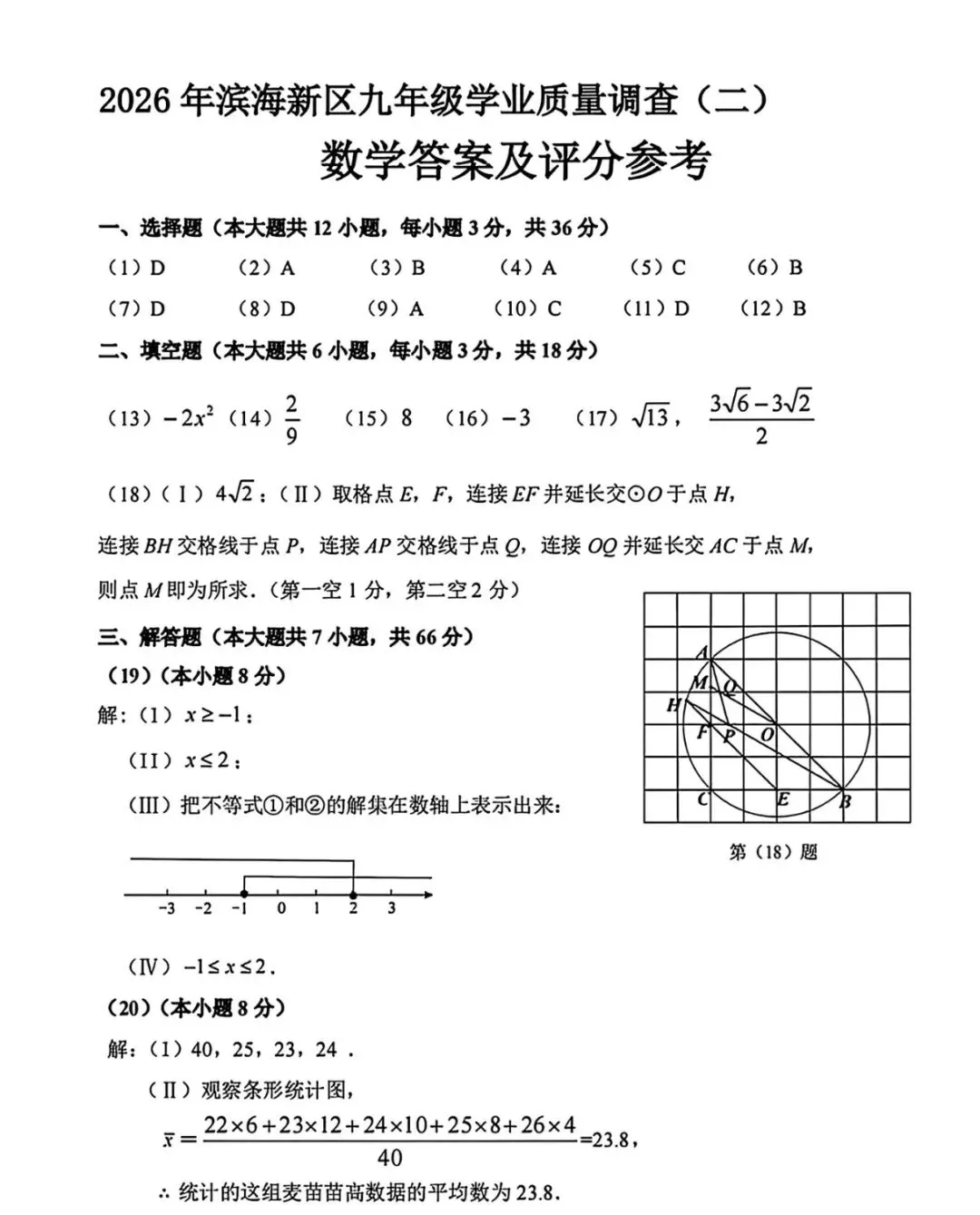2026年滨海新区九年级二模数学试卷及答案 第9张