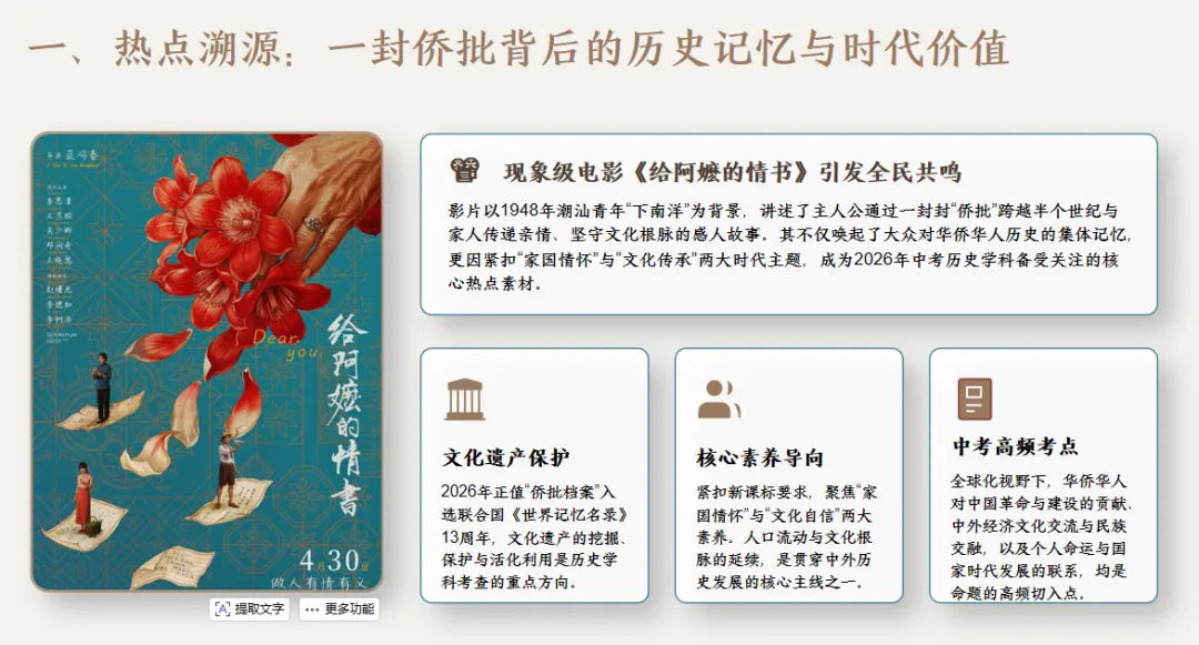 2026年中考历史热点专题十三:从电影《给阿嬷的情书》看古今中外人口流动与文化根脉传承-第4张图片-四季读书网 2026年中考历史热点专题十三:从电影《给阿嬷的情书》看古今中外人口流动与文化根脉传承-第4张图片-四季读书网