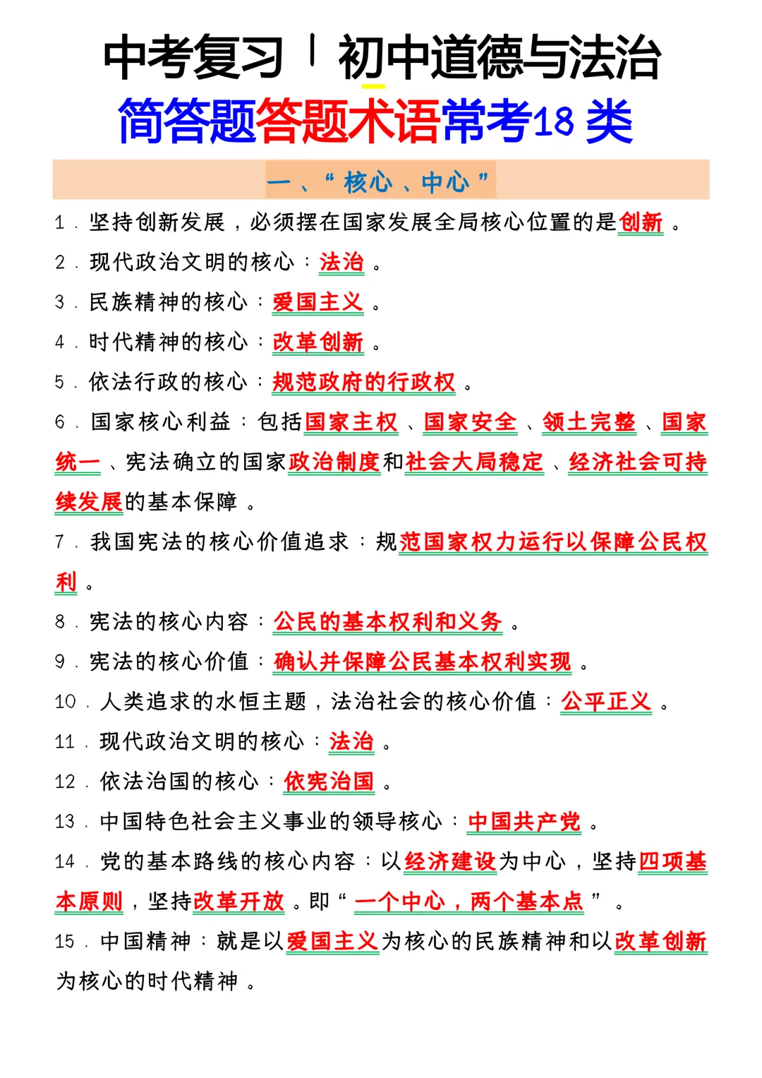 可打印 | 初中道法中考复习:简答题答题术语常考18类 第2张
