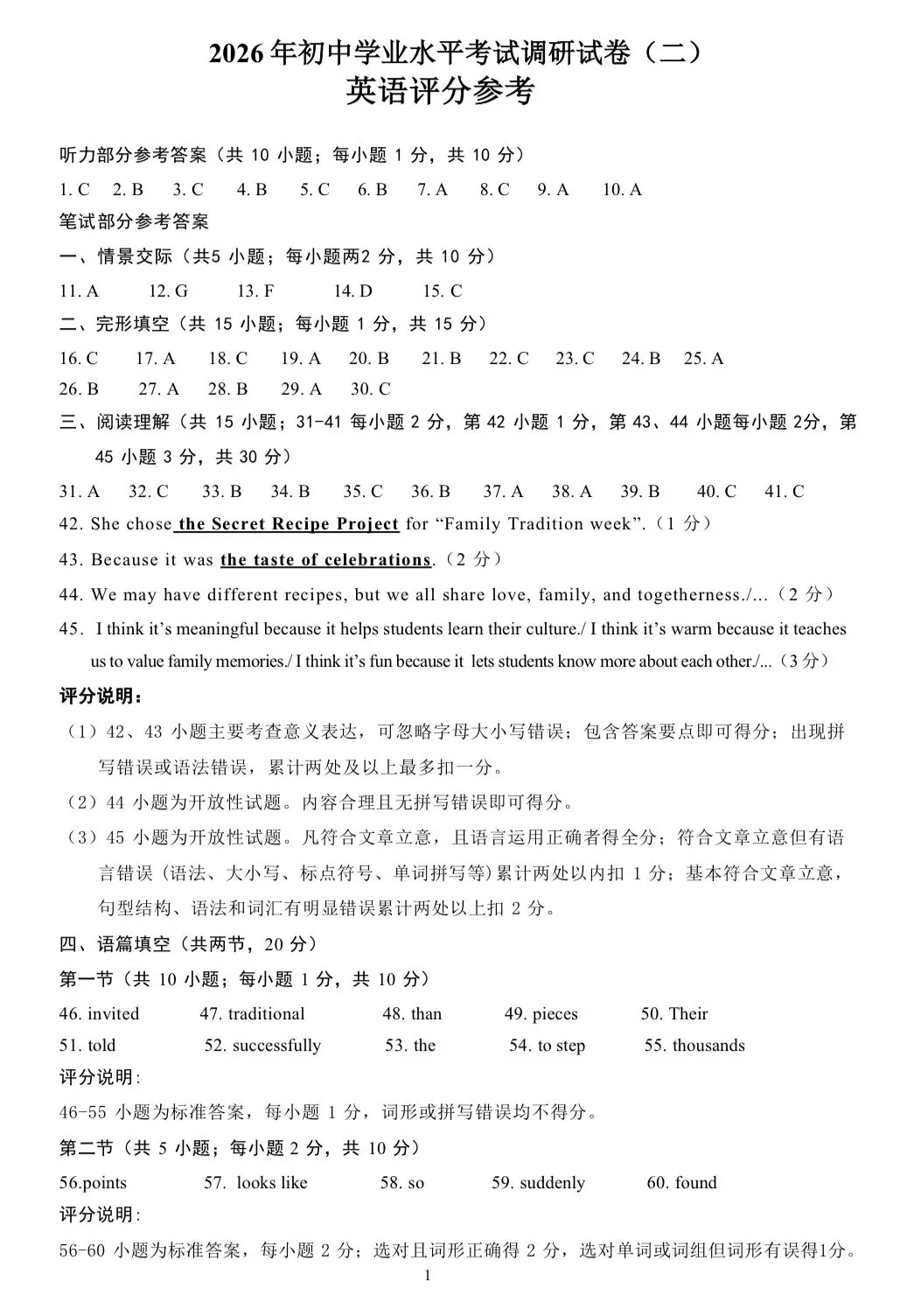 昆区二模英语试卷及答案 第1张