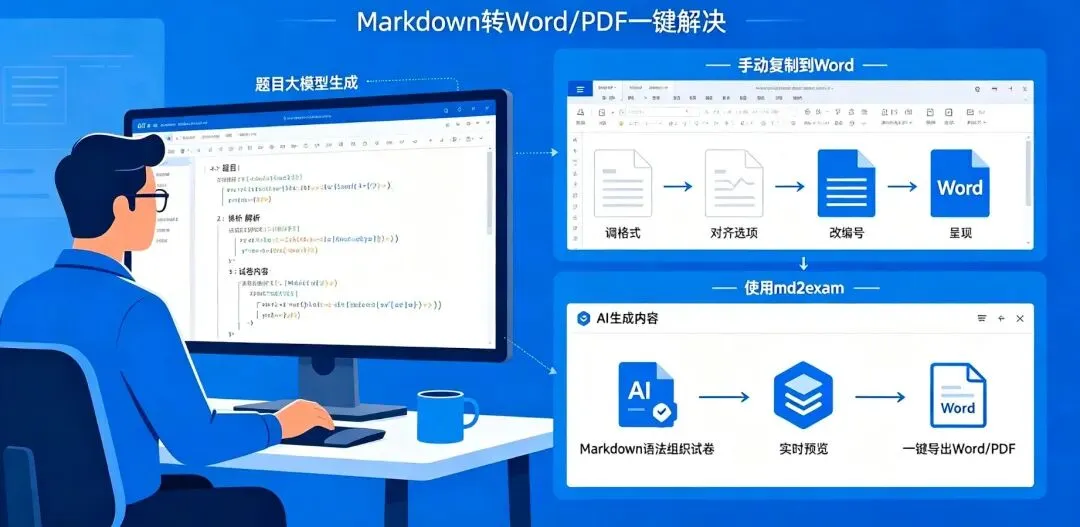 用 Markdown 写试卷:AI 生成内容,Markdown 快速组卷,一键导出 Word/PDF-第1张图片-四季读书网