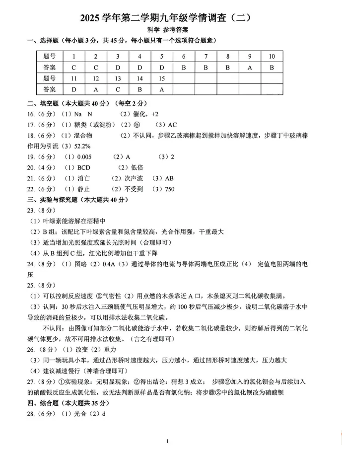 2026.5杭州市上城区中考二模科学试卷(含答案)-第13张图片-四季读书网