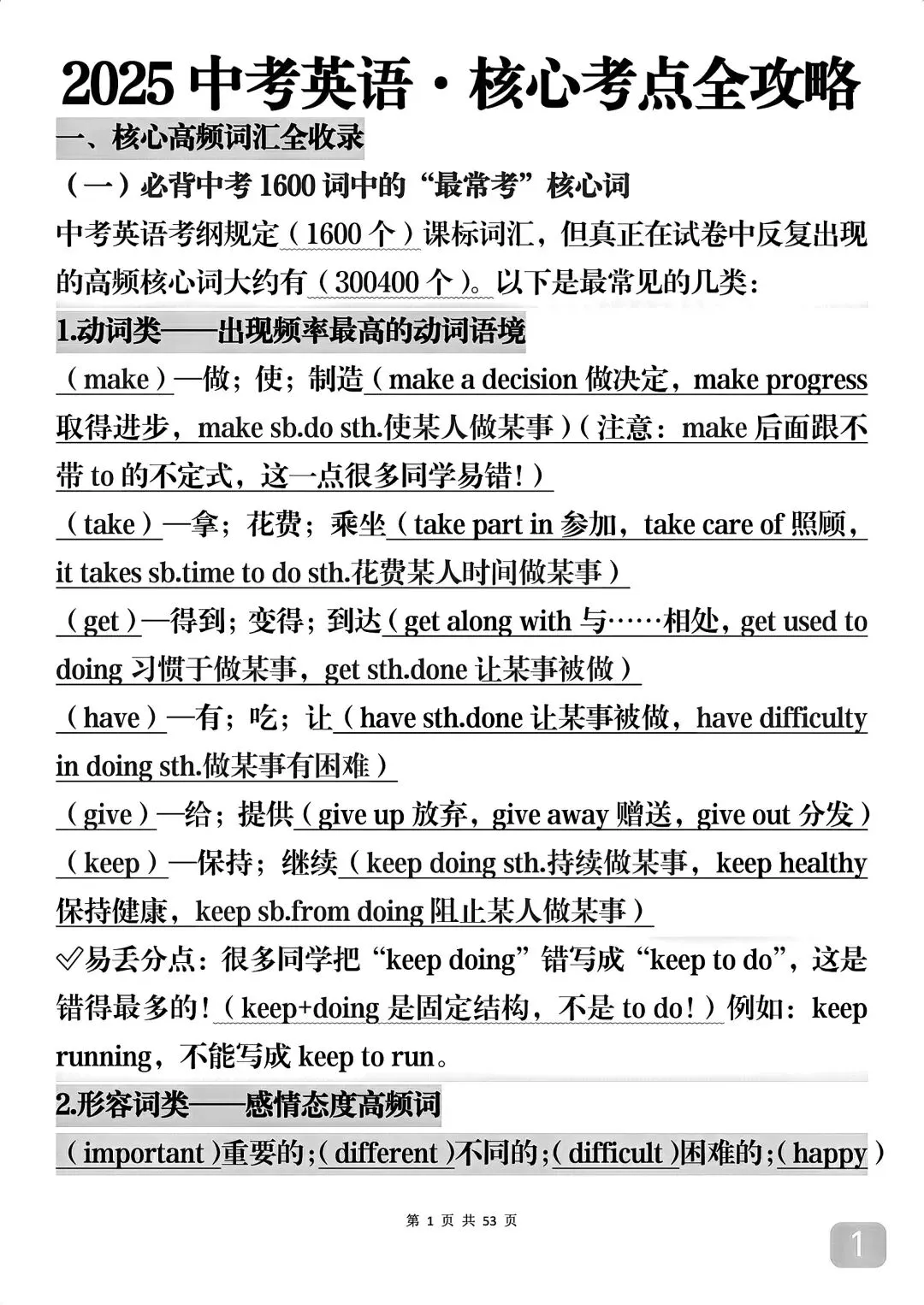 中考英语1600个单词里面常考的语法知识汇总,可打印,直接背-第1张图片-四季读书网