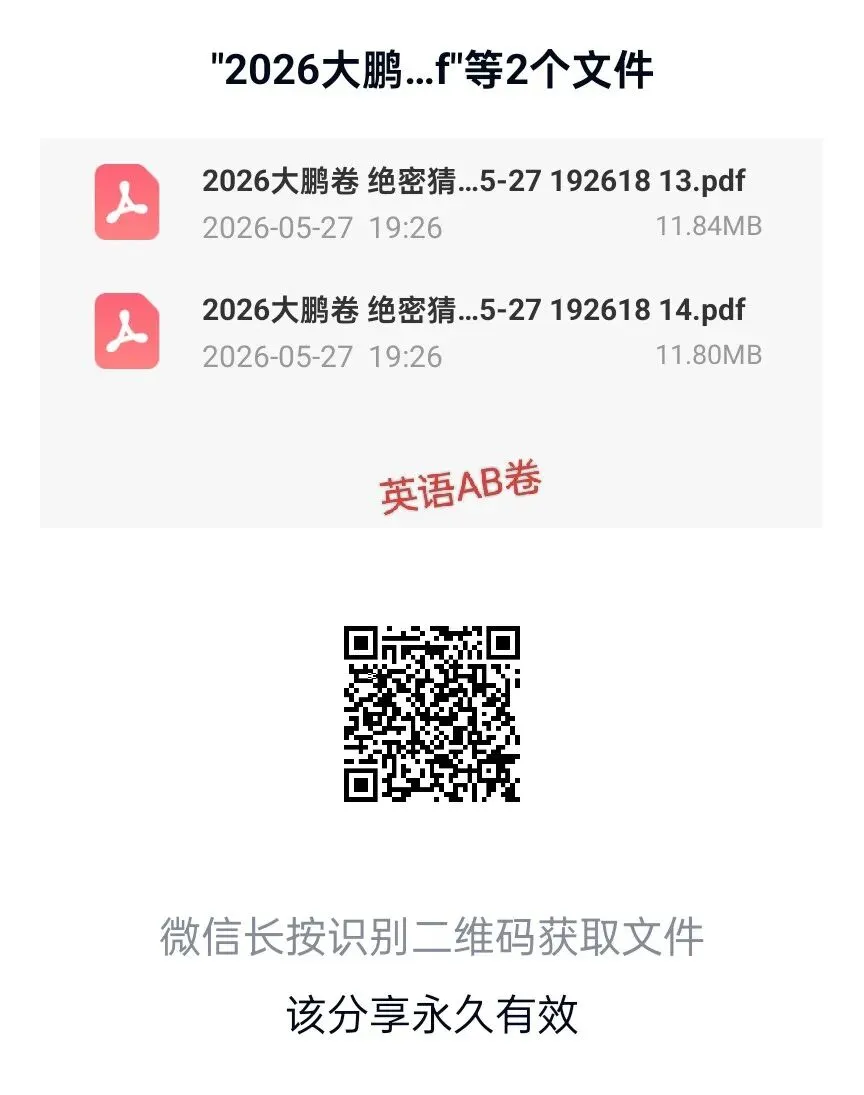 大鹏卷 绝密猜压AB卷,七科试卷及答案 第2张