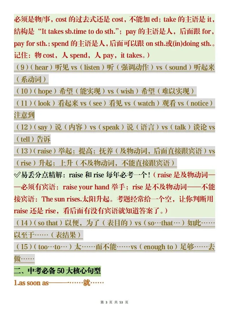 中考英语备考资料整理,含高频词汇加易错题集解析(可打印)-第3张图片-四季读书网