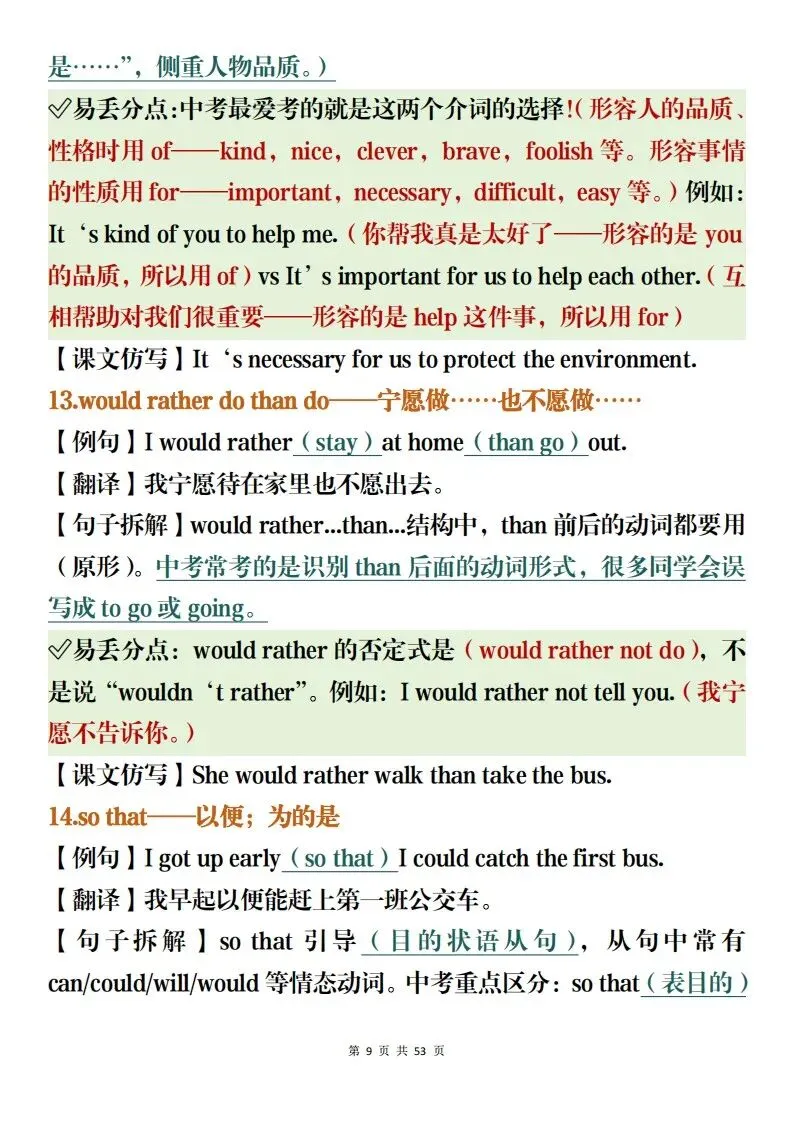 中考英语备考资料整理,含高频词汇加易错题集解析(可打印)-第9张图片-四季读书网
