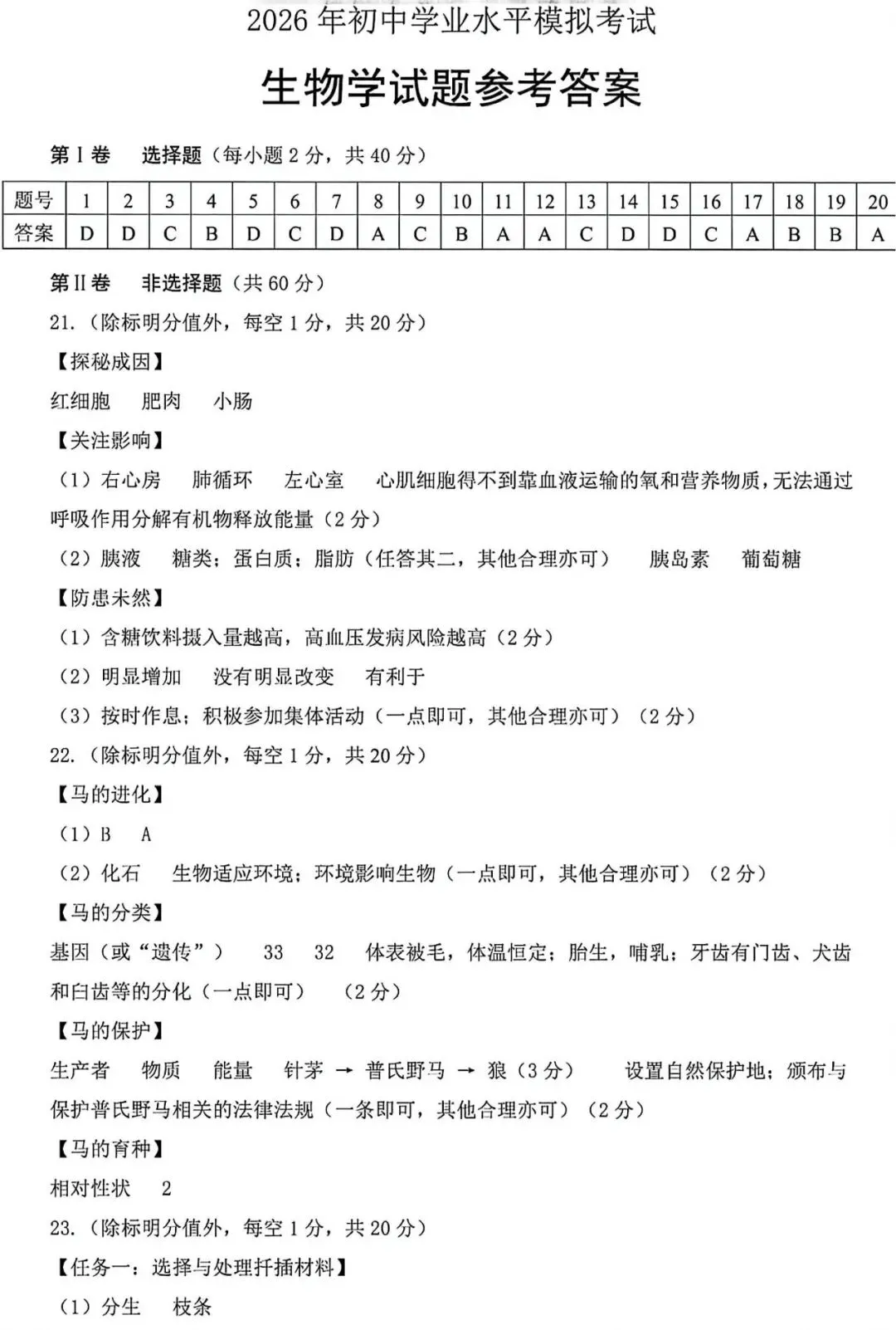 太原市26年中考二模生物试卷以及解析 第9张 太原市26年中考二模生物试卷以及解析 第9张
