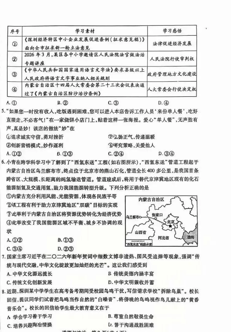 2026青山区中考二模试卷汇总(语数英、物化政史) 第30张