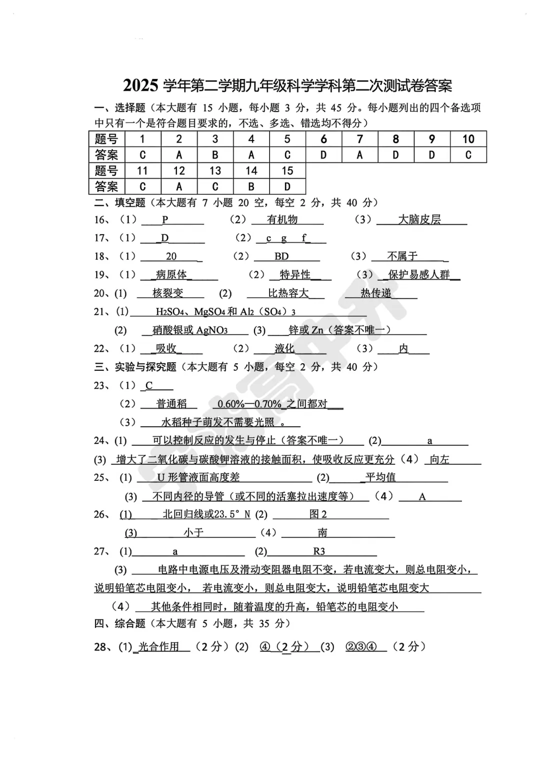 【宁波中考】分享鄞州二模考试试卷,含解析!文末扫码下载pdf版 第30张