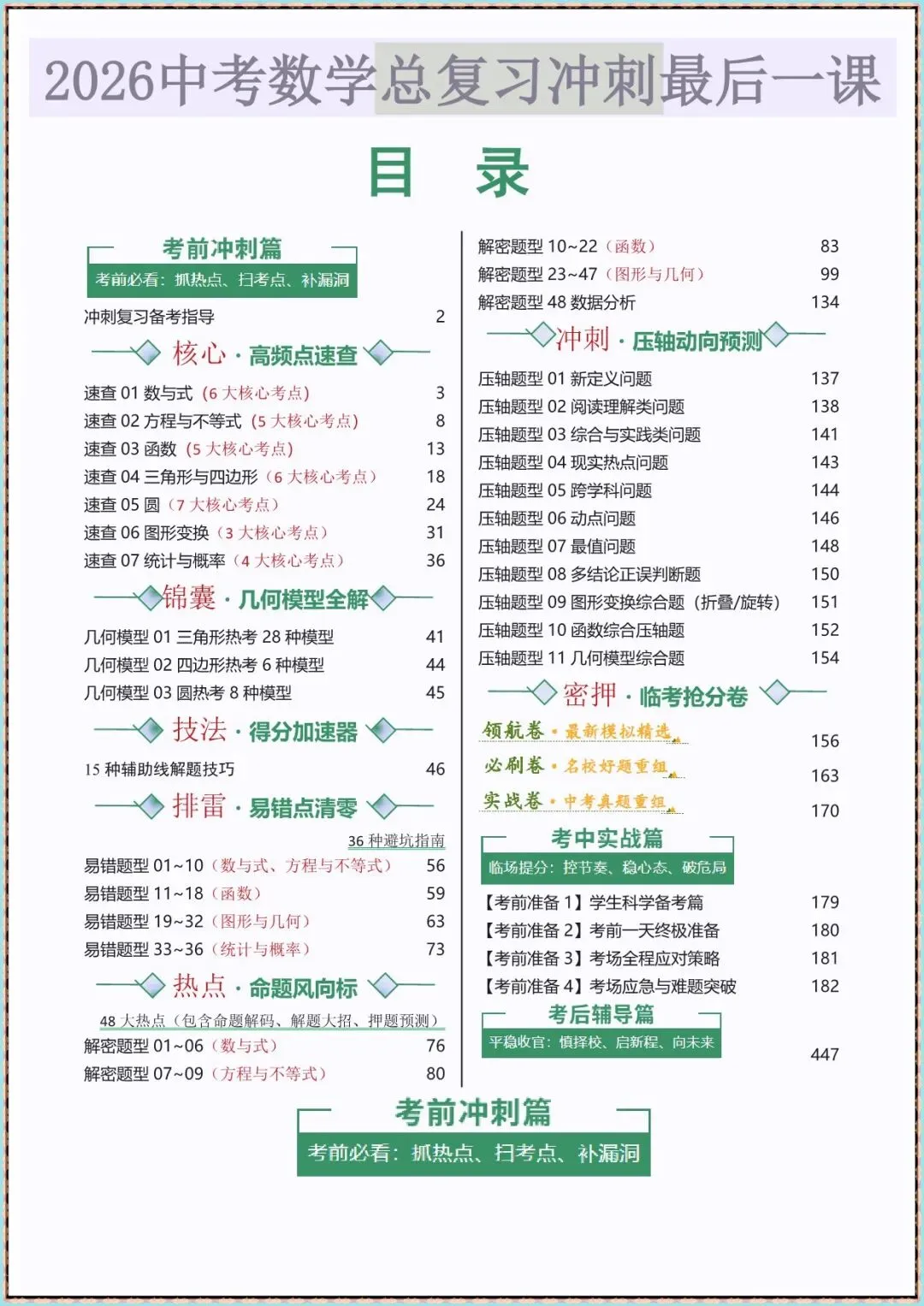 2026年中考数学总复习冲刺知识点总结(默写版+背诵版)(完整电子版可打印)人教版 第2张