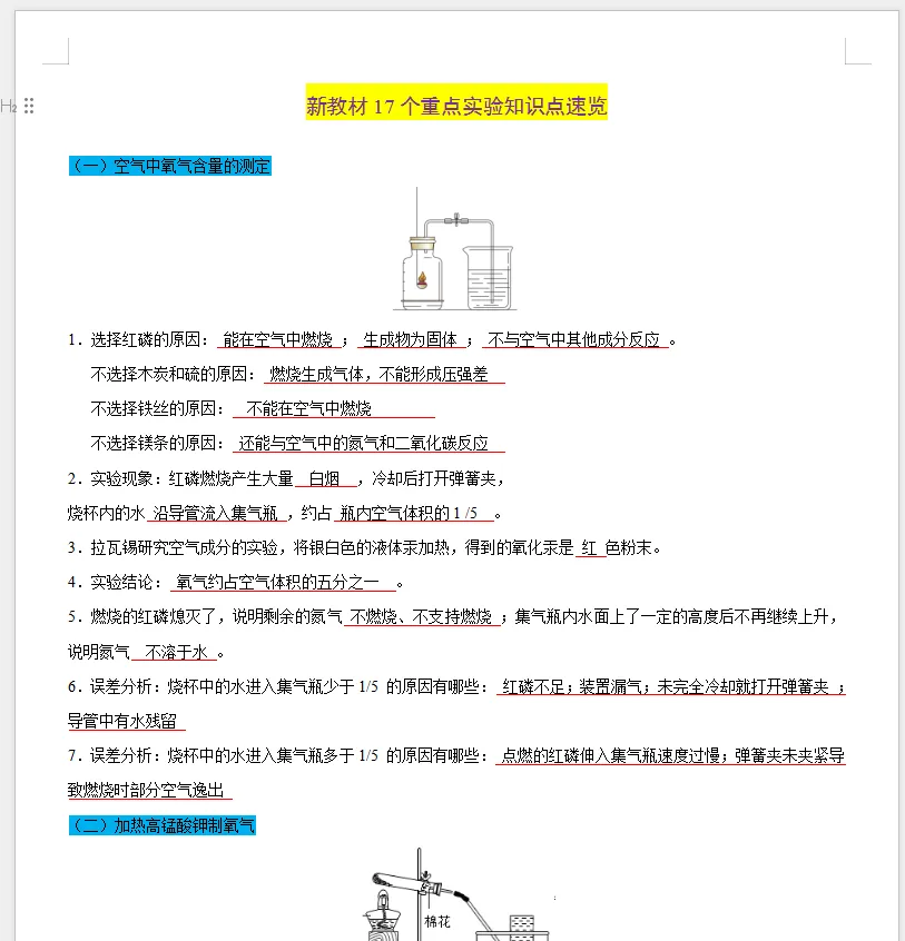 中考化学新教材17个重点实验知识点速览10页 第1张
