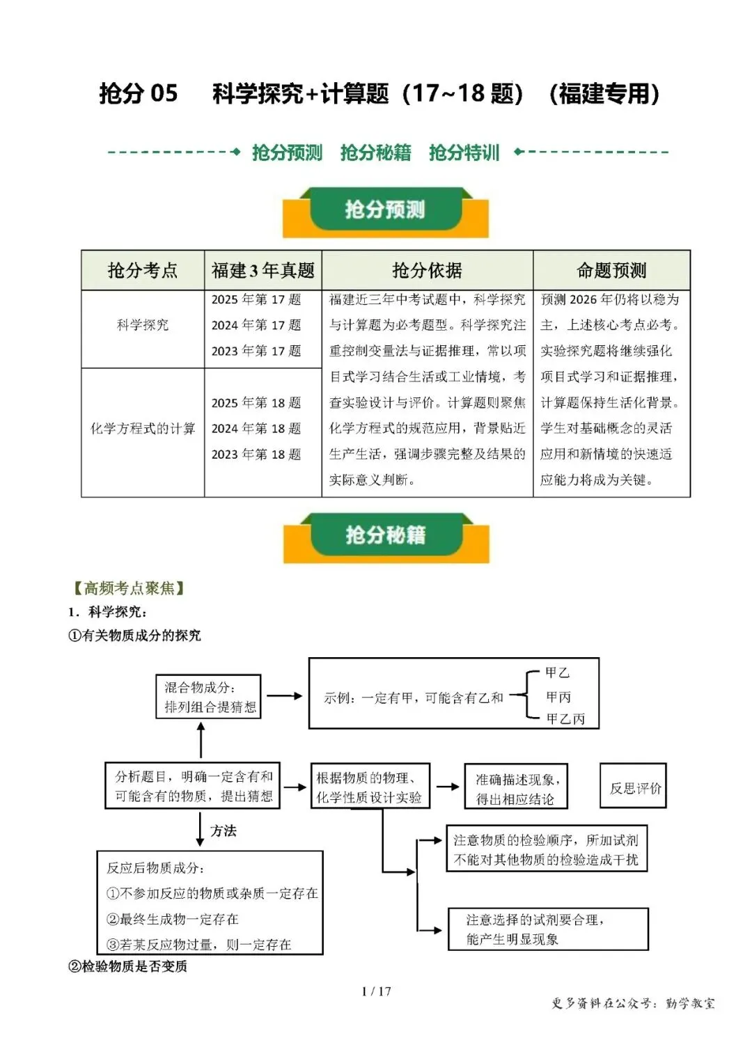 【中考化学】中考化学抢分专练:科学探究+计算题(17-18题)——2026年化学终极冲刺讲练测(福建专用)-第1张图片-四季读书网 【中考化学】中考化学抢分专练:科学探究+计算题(17-18题)——2026年化学终极冲刺讲练测(福建专用)-第1张图片-四季读书网