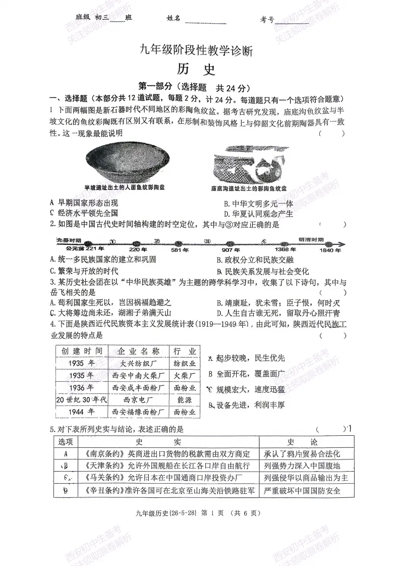 最新全科!西安2026中考模拟:【西工大附中】九年级七模考试【历史】免费下载 第7张 最新全科!西安2026中考模拟:【西工大附中】九年级七模考试【历史】免费下载 第7张