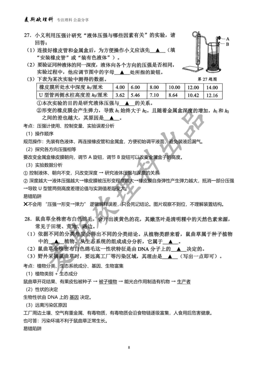 义乌中考二模科学试卷分析-第8张图片-四季读书网