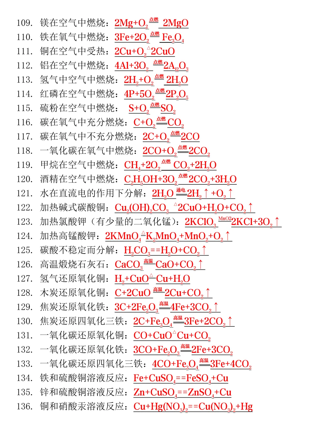 2026中考必考化学方程式默写136个,考前打印出来练一练! 第7张