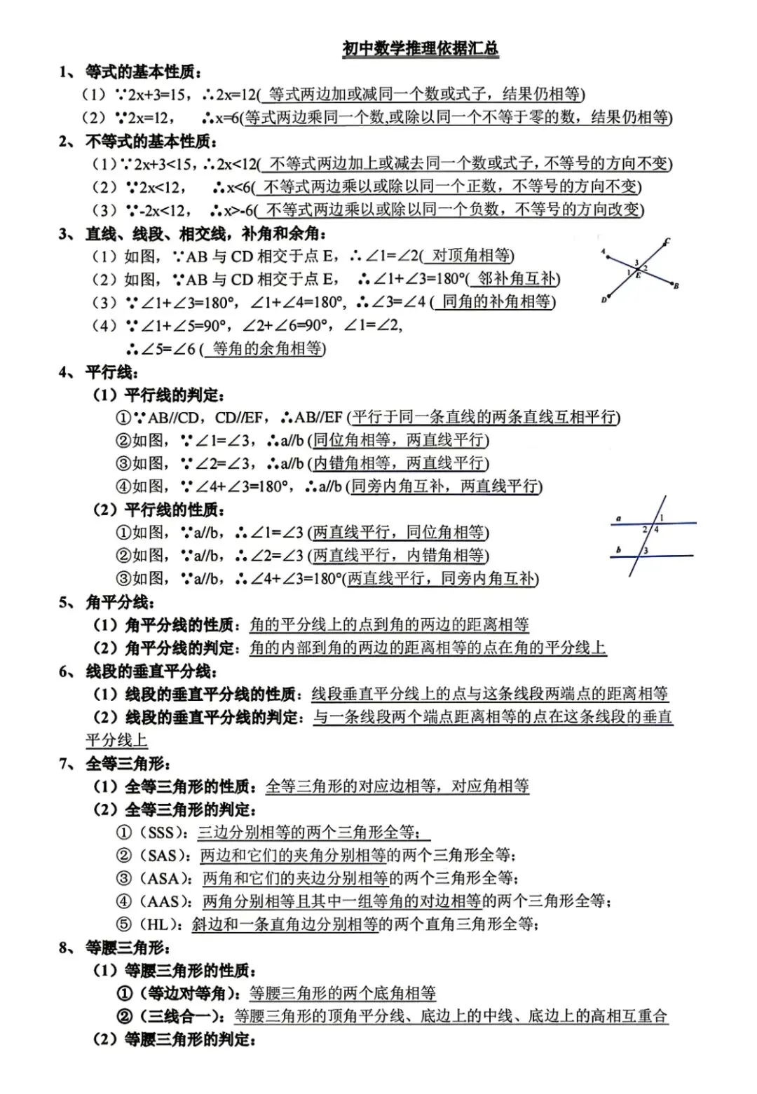 中考专题复习数学推理依据汇总 第1张