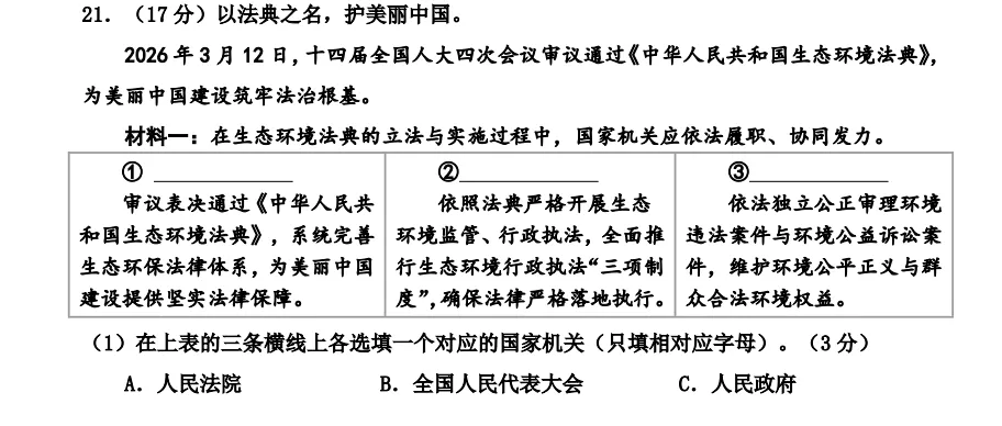26中考二模看法律专题常规考点《全面依法治国,立身立规守法律》附二模真题+答案-第2张图片-四季读书网
