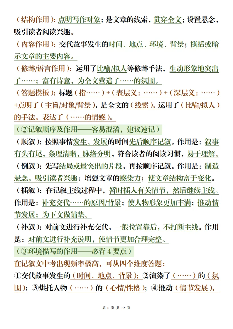 中考语文阅读理解完形填空备考整理+文言文全面复习(可打印)-第6张图片-四季读书网