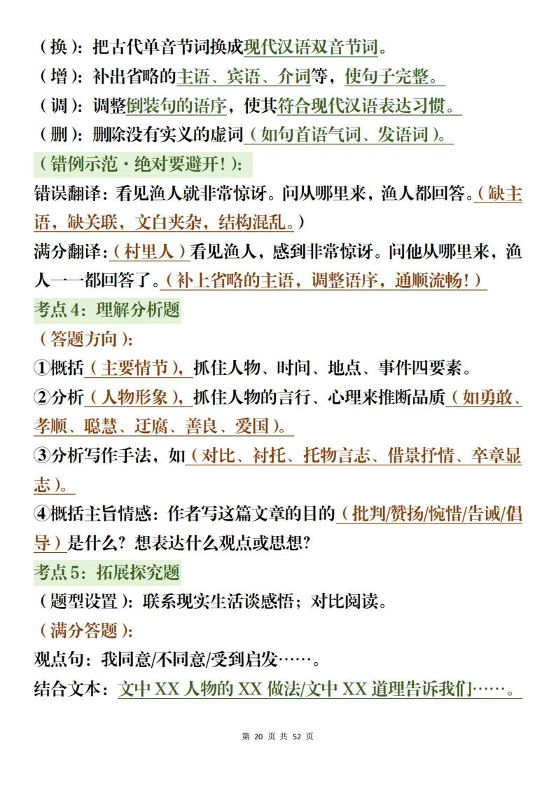 中考语文阅读理解完形填空备考整理+文言文全面复习(可打印)-第20张图片-四季读书网