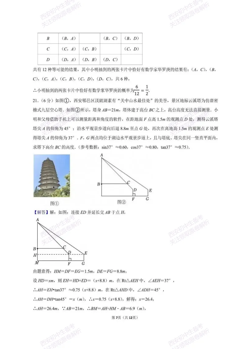 最新全科含答案!西安2026中考模拟:【西工大附中】九年级六模【数学】免费下载 第22张