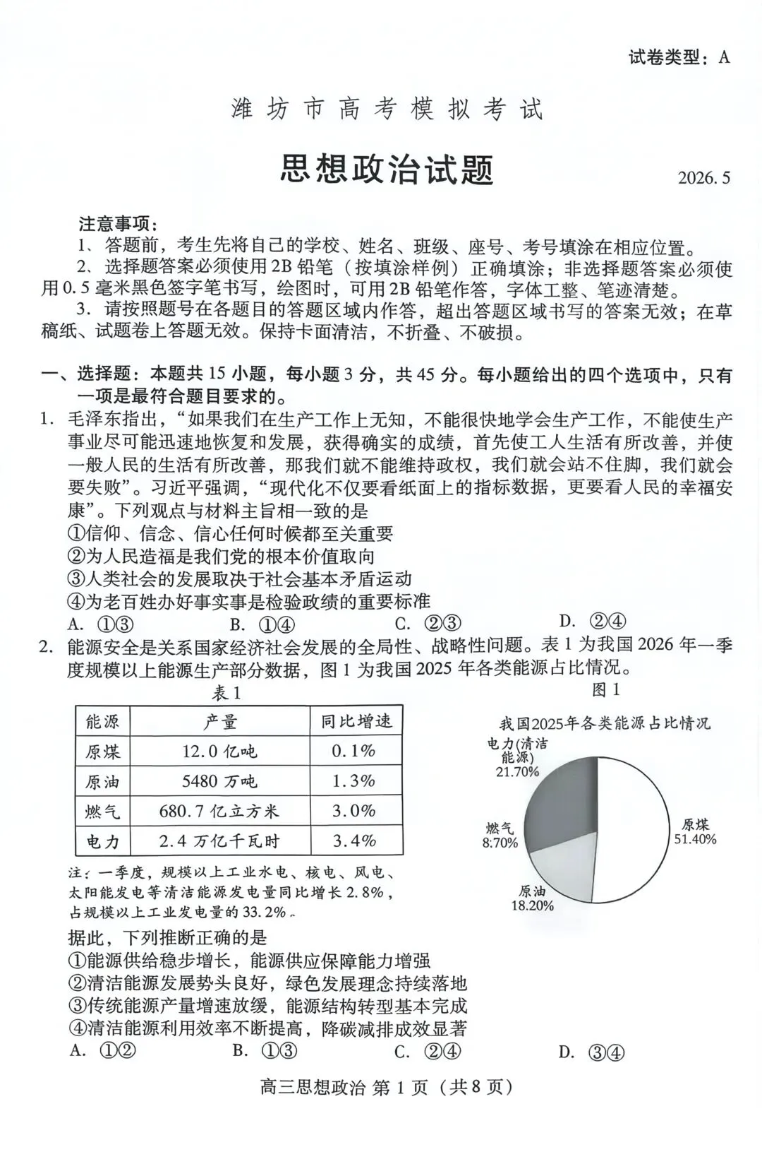 潍坊三模|潍坊市2026届高三5月份高考模拟考试思想政治试卷及答案-第1张图片-四季读书网