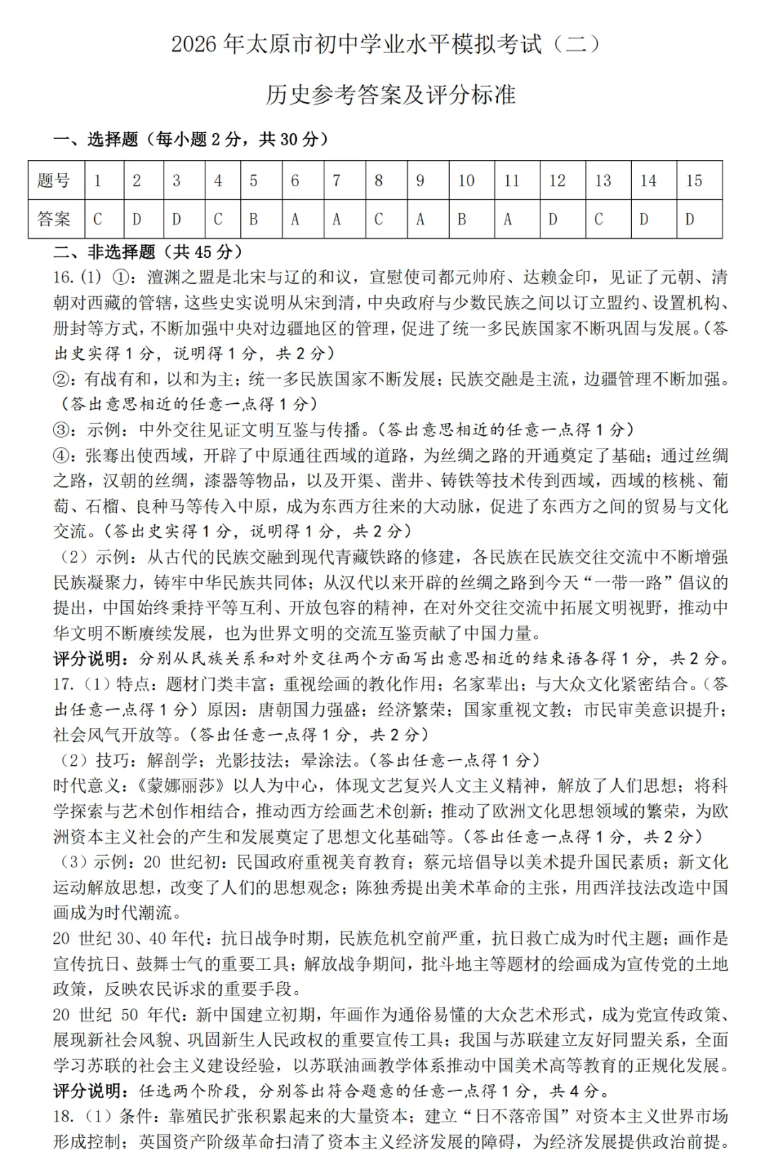 【中考模拟】太原市2026年初中学业水平模拟考试(二)历史(含答案)-第10张图片-四季读书网