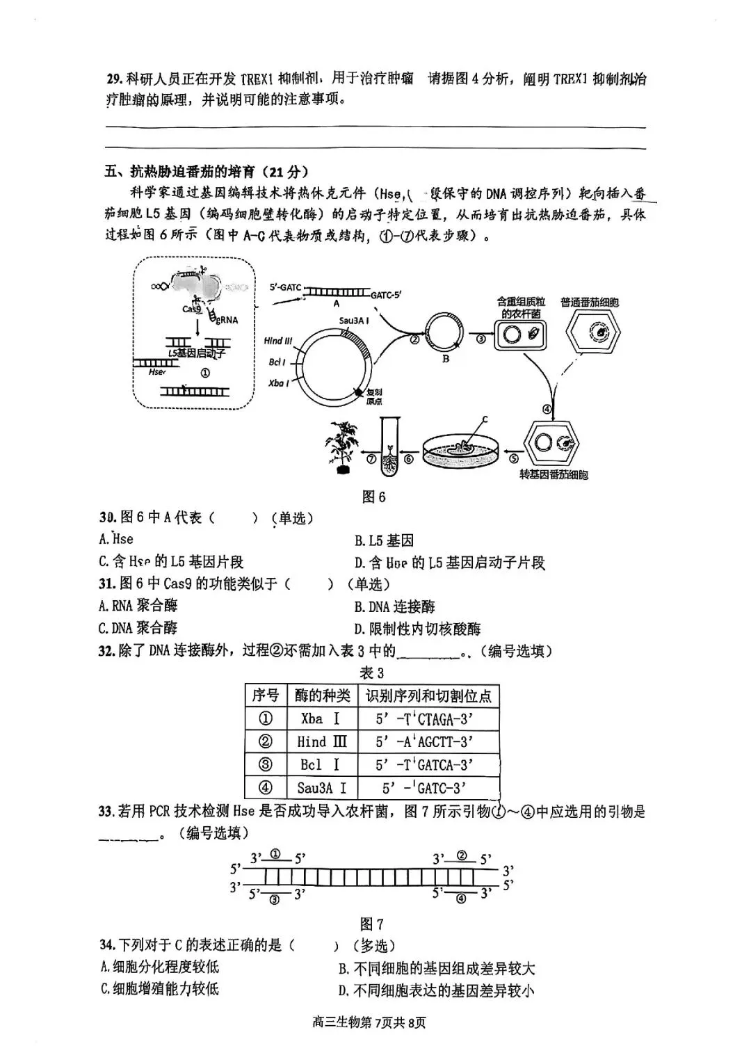 2026届金山区高三二模生物试卷 第7张