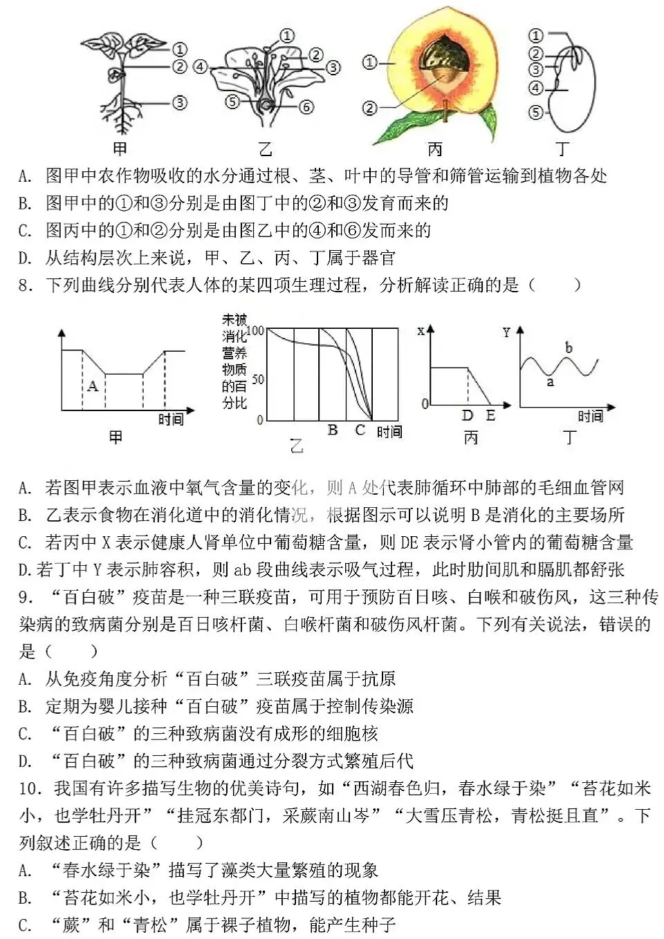 模拟试卷:2026年初中生物中考真题模拟卷|试题 第4张