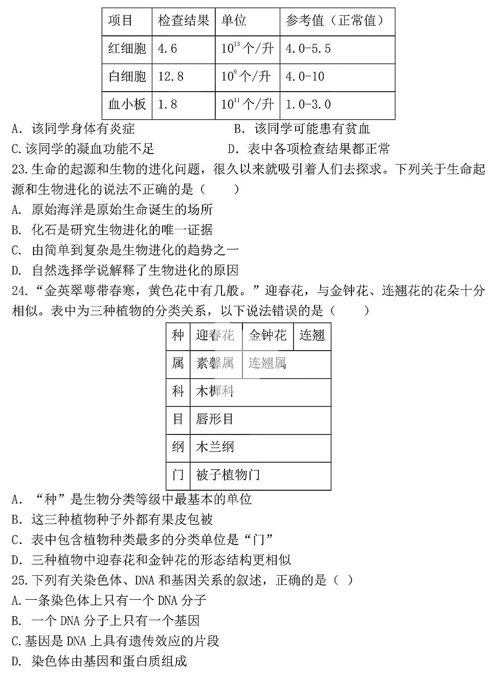 模拟试卷:2026年初中生物中考真题模拟卷|试题 第8张