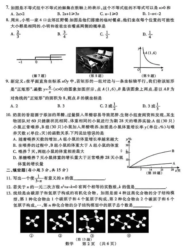 2026年中招第二次模拟考试数学试卷 第2张
