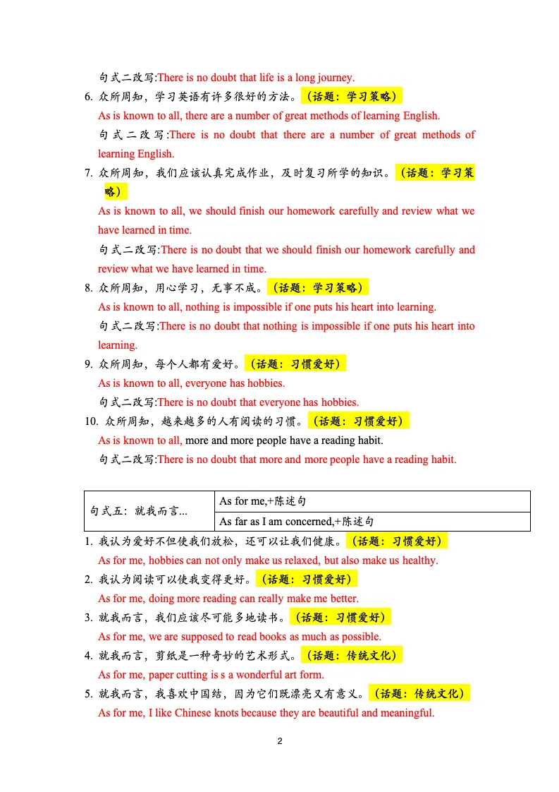 中考英语作文句式训练【教师版】 第2张 中考英语作文句式训练【教师版】 第2张